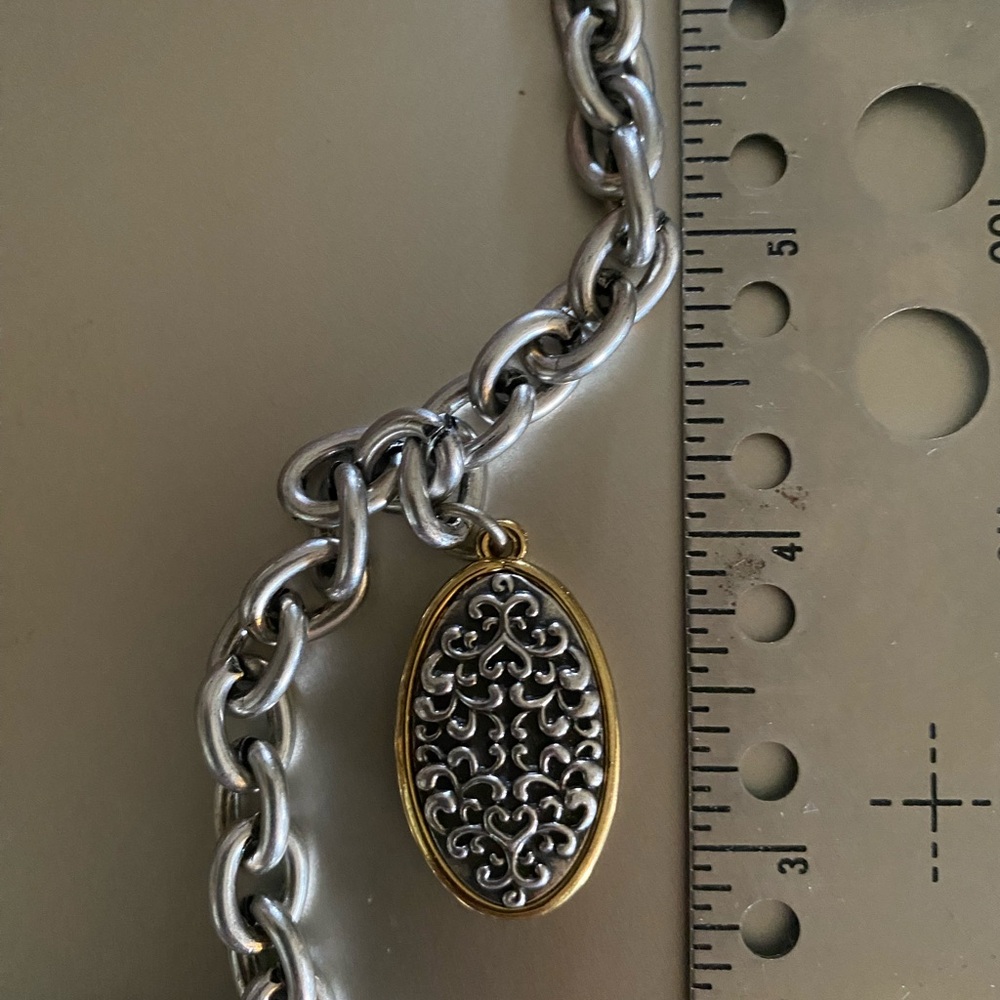 Silver and Gold Chain Bracelet with Oval Pendant
